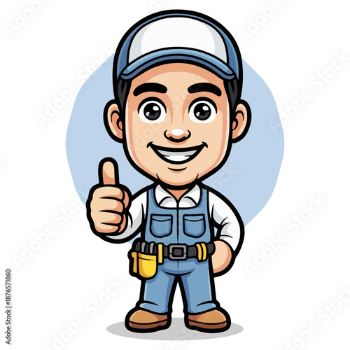 Vector Illustration Electrician Cartoon Characters on white background, Cartoon Of A Maintenance Worker Man Cartoon Characters.