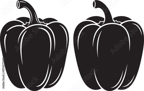 Vector Illustration of Two Bell Peppers as Black Silhouette Icons Representing Healthy Food and Fresh Organic Vegetables