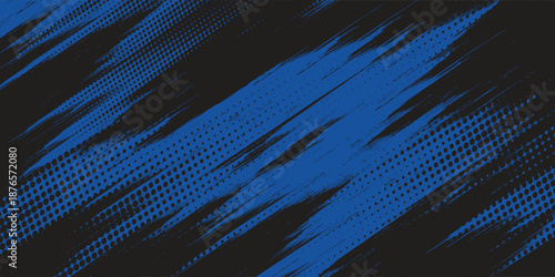 sports background, banner design in blue and black with pointed shapes and empty space. brush stroke modern grunge.vector illustration.