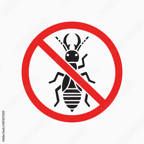 Pest Exclusion: Illustrative graphic featuring a termite within a red 'no entry' circle, designed to signify the prohibition of pests. 