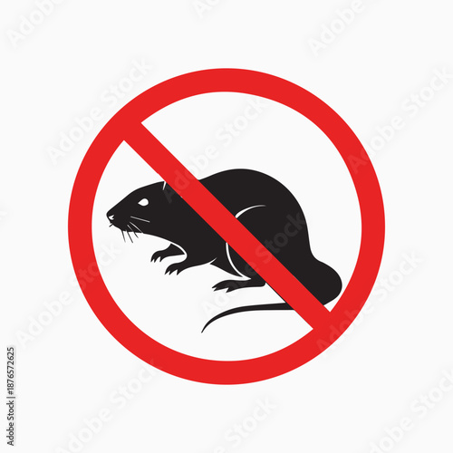 Rodent Prohibition Sign: A bold red circle and slash, superimposed upon a black silhouette of a rat, serving as a clear warning against rodent presence.