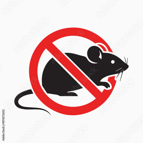No Rodents Allowed: A symbolic representation of a rodent, encased within a red prohibition sign. This image signifies pest control, rodent-free zones, and the prevention of unwanted guests.