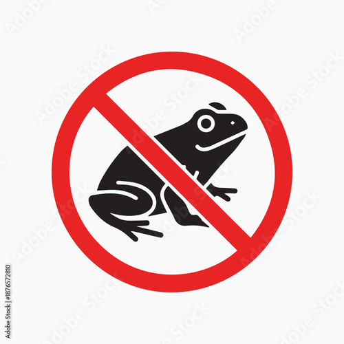 No Frog Sign: A bold, stylized icon of a frog, crossed out within a red circle, serves as a clear and concise symbol of no frog or frog not allowed.