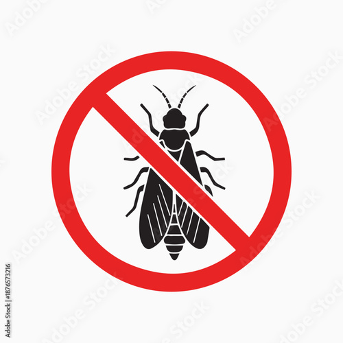 Pest control sign: A clear and concise pest control sign featuring a black insect silhouette crossed out by a red circle, effectively communicating a message of deterrence.