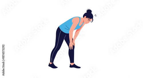 Young woman in sportswear leaning forward with exhaustion while resting during or after a physical workout.