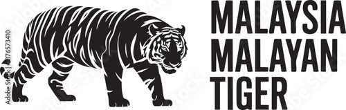 Malaysia malayan tiger vector illustration, predatory mammal silhouette, striped cat logo design