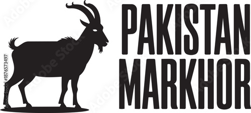Pakistan markhor silhouette goat icon with tall typography vector design for national heritage projects