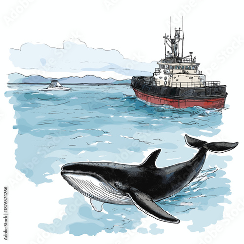 Puerto Madryn. Puerto Madryn hand drawn watercolor illustration