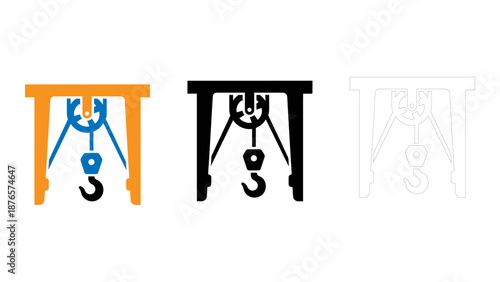 Hoist construction lifting icon set industrial crane machine vector bundle