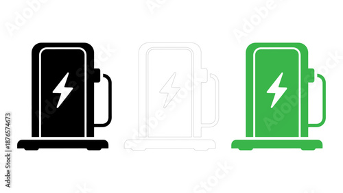 Modern electric vehicle charging station icon set essential charging station symbols for electric vehicles