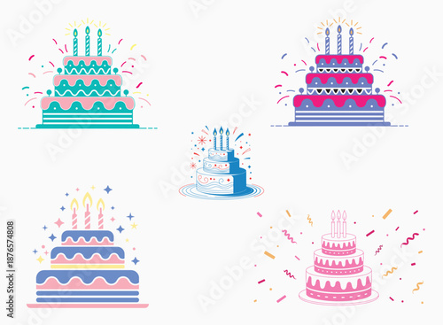 Colorful Birthday Cake with Candles on Festive Background
