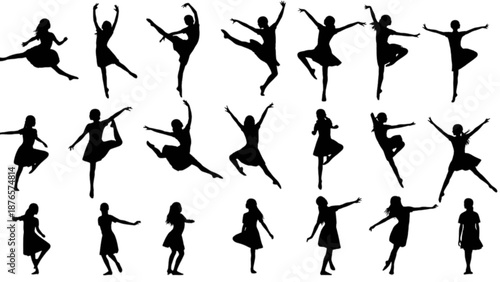 A collection of graceful ballet and modern female dancer silhouettes in various dynamic poses