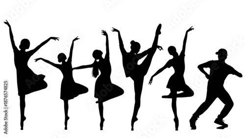 Diverse dance silhouettes showcasing various artistic movements and energetic performances