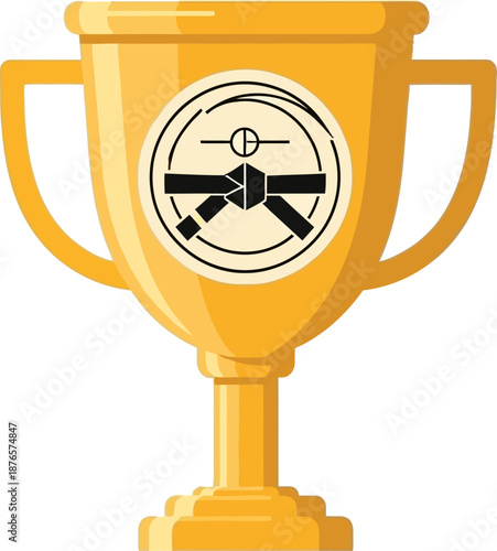Golden Trophy with Martial Arts Black Belt Emblem Symbol of Achievement and Victory trophy