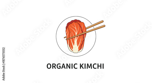Graphic illustration of a healthy serving of organic kimchi on a white plate with chopsticks promoting fermented food benefits.