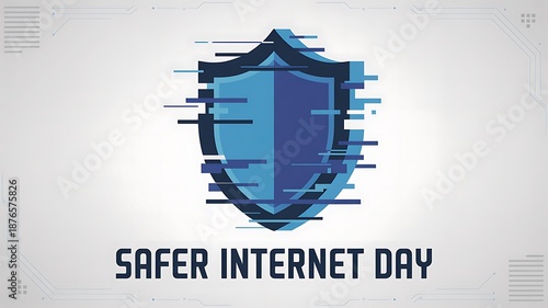 Safer Internet Day Logo with Glitch-Style Shield Icon – Digital Safety Awareness Design
