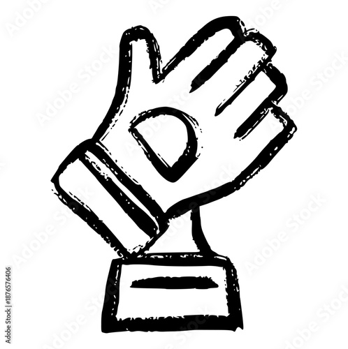 Goalkeeper glove football soccer hand drawn crayon, wax crayons, rough texture doodle sport equipment perfect for goal keeping, save, match, goalkeeper training, or stadium icon concept