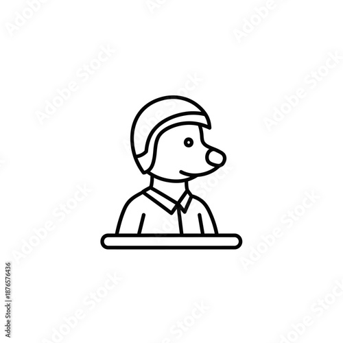 Cartoon Dog Wearing a Helmet and Shirt - Simple Line Art