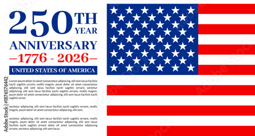 Patriotic 250th anniversary design featuring the US flag, divided into text and graphics sections for a professional look, Semi-Fifth Centenary Celebration Banner 1776-2026