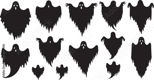 Collection of icons for the celebration of Halloween. Isolated silhouettes on a white background. Vector illustration.