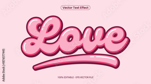 Glossy pink 3D Love Typography with retro vibe for Valentine graphics, poster design, and romantic branding
