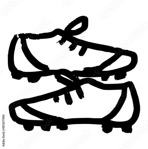 soccer cleats hand drawn doodle, football boots icon with rough crayon texture, sports equipment element for competition, fitness, athletic training and game match concept, minimal vector