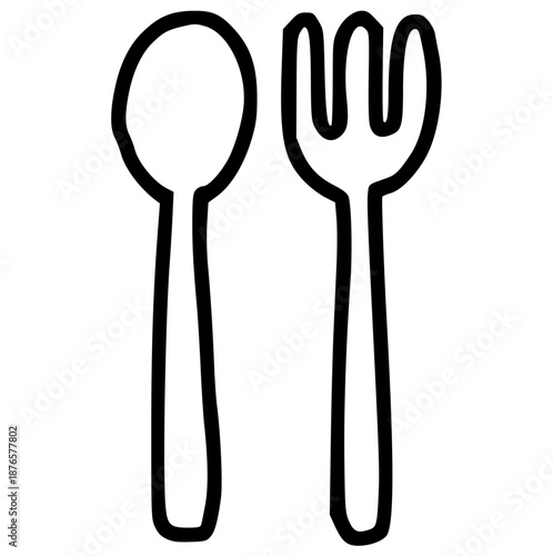 Kitchen Spoon and Fork Hand Drawn Crayon, Wax Crayons Rough Texture Doodle Cutlery Element Perfect for Dining, Restaurant Menu, Eating Concept, Meal Time, or Culinary Art Illustration