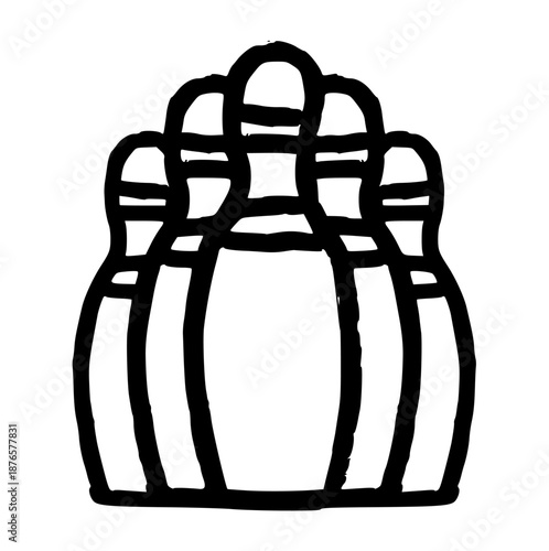 Bowling Pins Hand Drawn Crayon, Wax Crayons Rough Texture Doodle Sport Element Perfect for Strike Goal, Leisure Activity, Competition, Gaming Concept, or Hobby Leisure Illustration