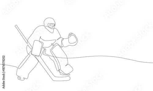 One line drawing of an ice hockey goalie. Minimalist linear illustration. Winter team sport concept