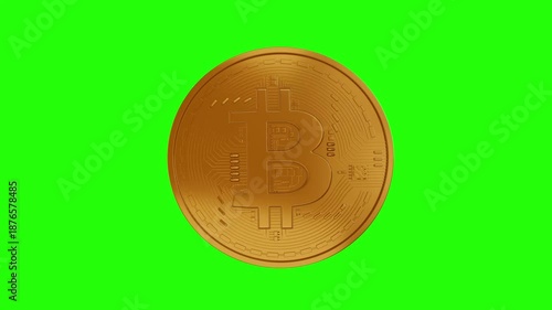 3D Golden Digital Coin Animation Rotating 360 Degrees on Green Screen Background