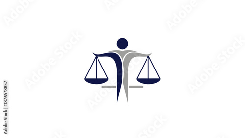 Abstract Human Figure Balancing Scales of Justice Symbol.