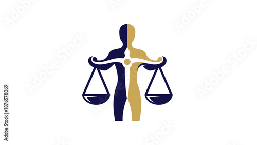 Abstract Human Figure Holding Scales of Justice Symbolizing Balance and Law.