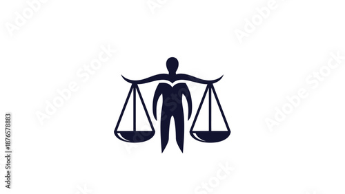 Abstract human figure holding scales representing justice and balance.
