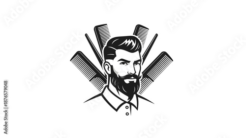 Barber Shop Logo Featuring a Stylish Bearded Man.