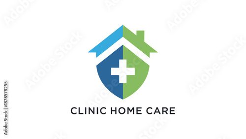 Clinic Home Care Logo with Shield and Cross Symbol.