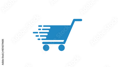 Dynamic Blue Shopping Cart Icon Representing Fast Online Delivery Service.