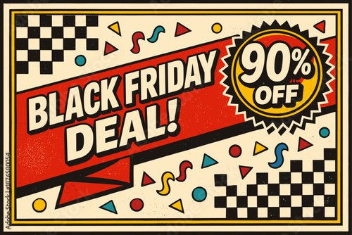 Retro black friday sale advertisement with 90% discount offer