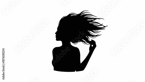 Silhouette of a woman with windblown hair, expressing freedom and movement
