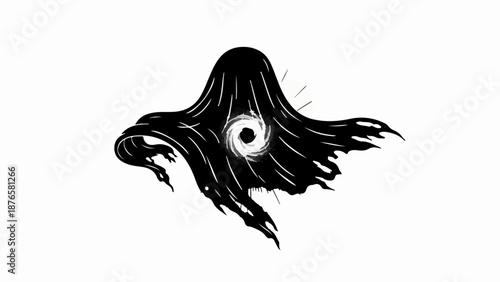 Mysterious dark entity with swirling eye, abstract and haunting