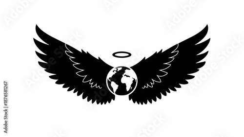 Symbolic representation of a guardian angel watching over the planet Earth