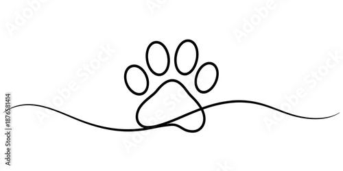 Continuous line art drawing of a single pet paw print on a white background Vector, illustration