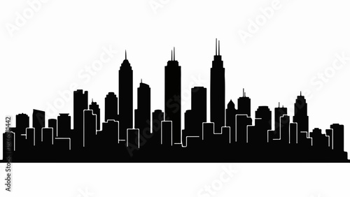 Modern city skyline silhouette with diverse skyscrapers at daytime