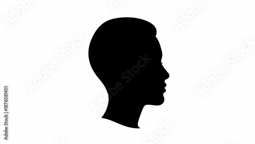 Striking black silhouette profile of a person's head against a clean white background.