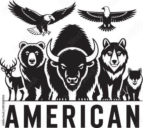 Photography Set of wild animals on transparent background black and white vector illustratio