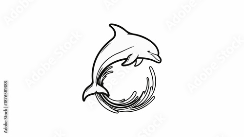 Playful dolphin leaps from swirling water, artistic sketch