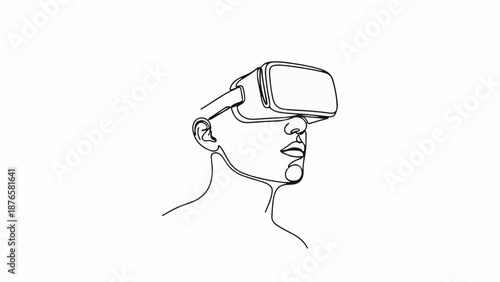 Modern person experiencing virtual reality with sleek headset on white background