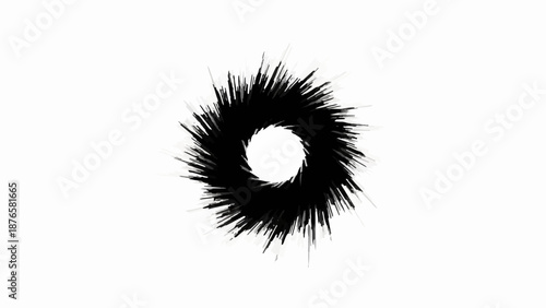 Abstract black spiky explosion or starburst on white background, dynamic energy burst
