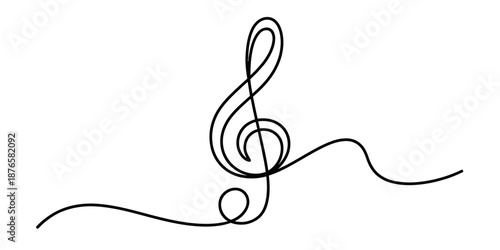 A single line artistic drawing of a treble clef symbolizing music and melody Vector, illustration