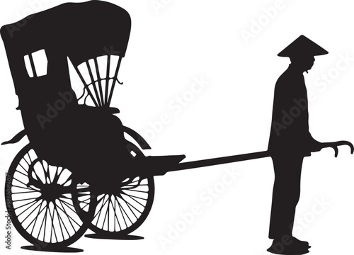 Man pulling rickshaw silhouette transportation