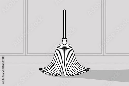Simple Line Art Mop for Cleaning, cleaning icon concept
